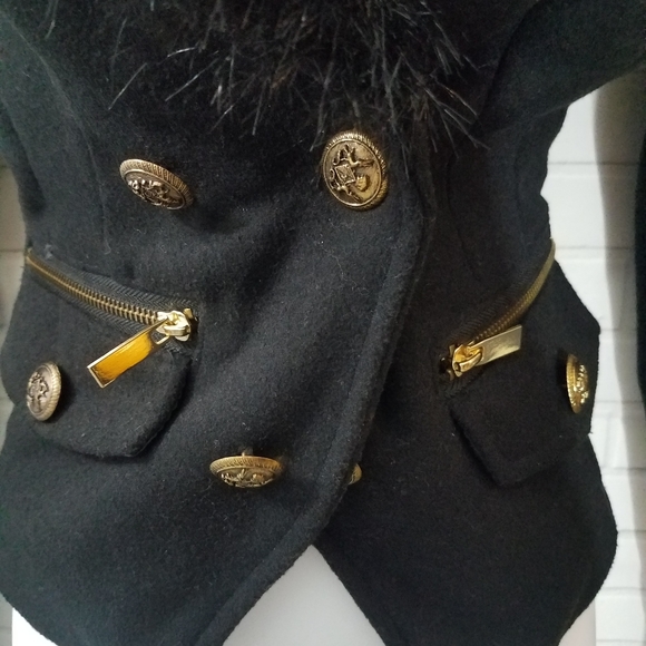 Black Wool Blend Faux Fur Jacket - Picture 6 of 12